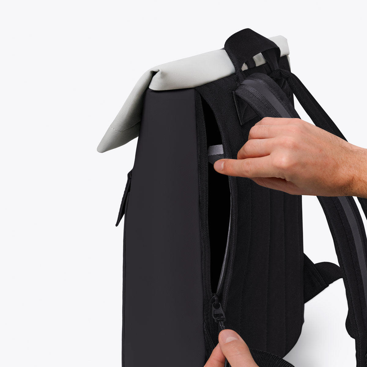 Jannik Roll-Top Backpack - Black - Light Grey / Medium