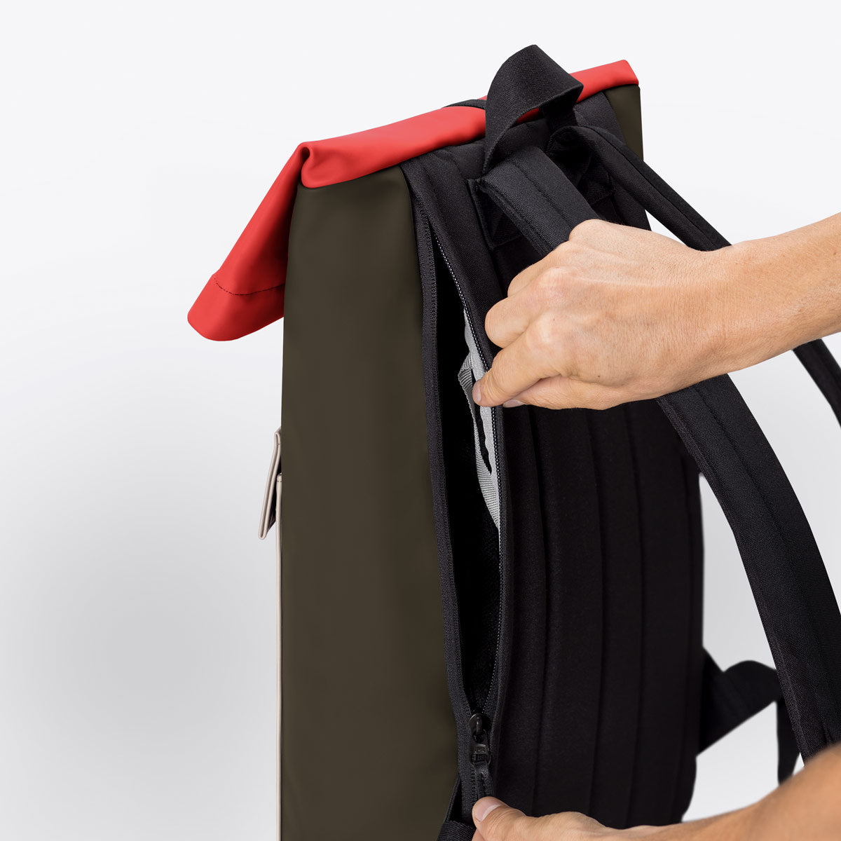 Jasper Roll-Top Backpack - Olive - Light Almond / Medium