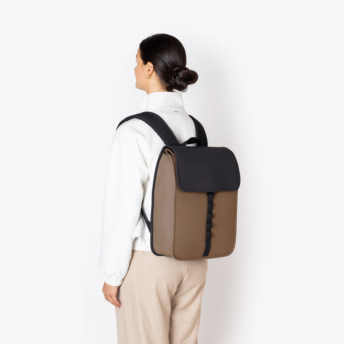 Kumo Flap-Top Backpack - Black - Chestnut