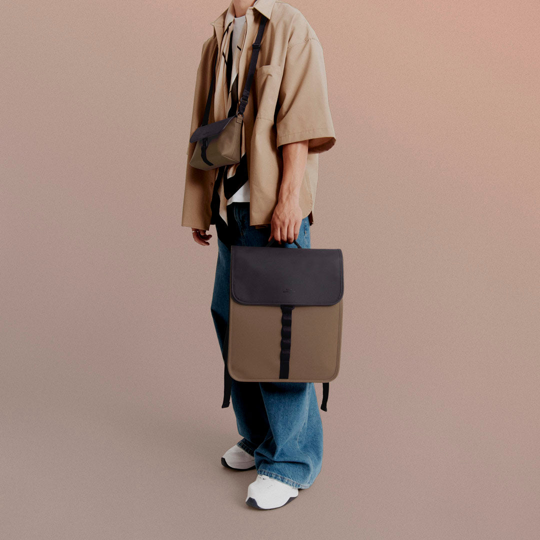 Kumo Flap-Top Backpack - Black - Chestnut